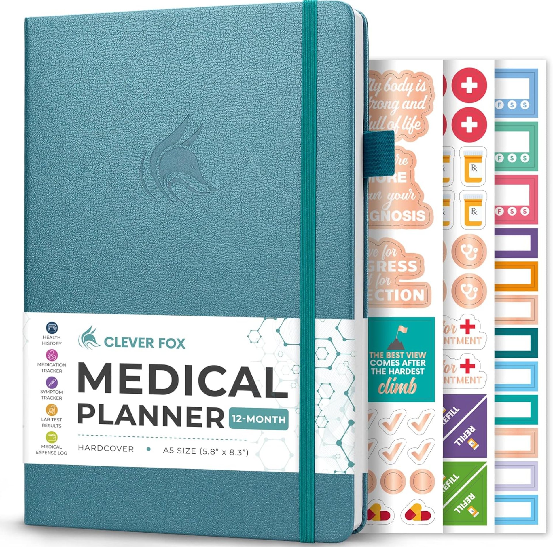 Clever Fox Compact A5 Medical Planner 12-Month – Medical Notebook, Health Diary, Wellness Journal to Track Health –12 Months (Aquamarine) Clever Fox Compact A5 Medical Planner 12-Month – Medical Notebook, Health Diary, Wellness Journal to Track Health –12 Months (Aquamarine)