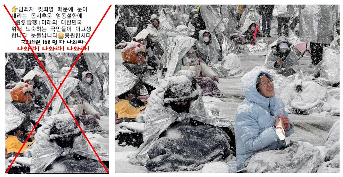 Photo shows snow-covered anti-Yoon protesters, not supporters of the South Korean president Photo shows snow-covered anti-Yoon protesters, not supporters of the South Korean president