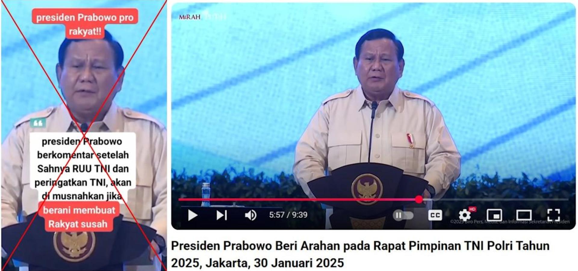 Old Prabowo speech misrepresented as response to new military law Old Prabowo speech misrepresented as response to new military law