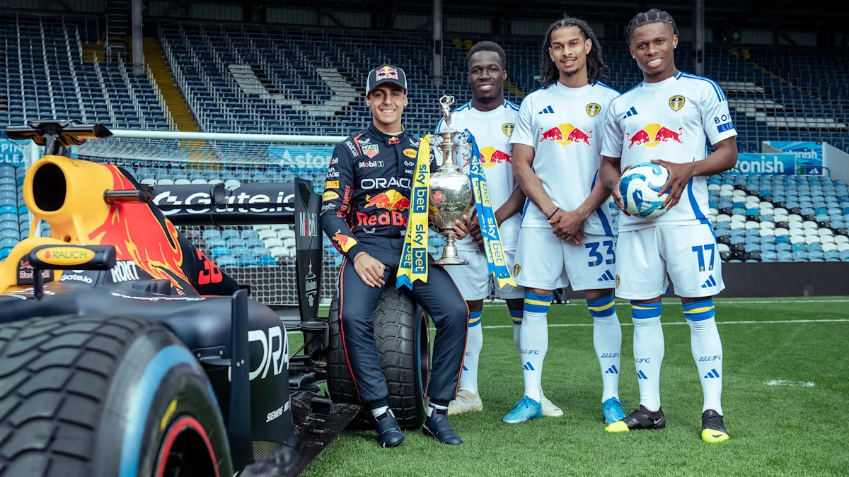Leeds United players take on Oracle Red Bull Racing F1 car in drag race at Elland Road Leeds United players take on Oracle Red Bull Racing F1 car in drag race at Elland Road