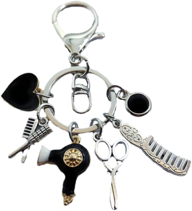 Fuqimanman2020 Comb Scissors Hair Dryer Keychain with Tassel and Black Diamond Charm Hairdresser Hair Stylist Gift Jewelry Fuqimanman2020 Comb Scissors Hair Dryer Keychain with Tassel and Black Diamond Charm Hairdresser Hair Stylist Gift Jewelry