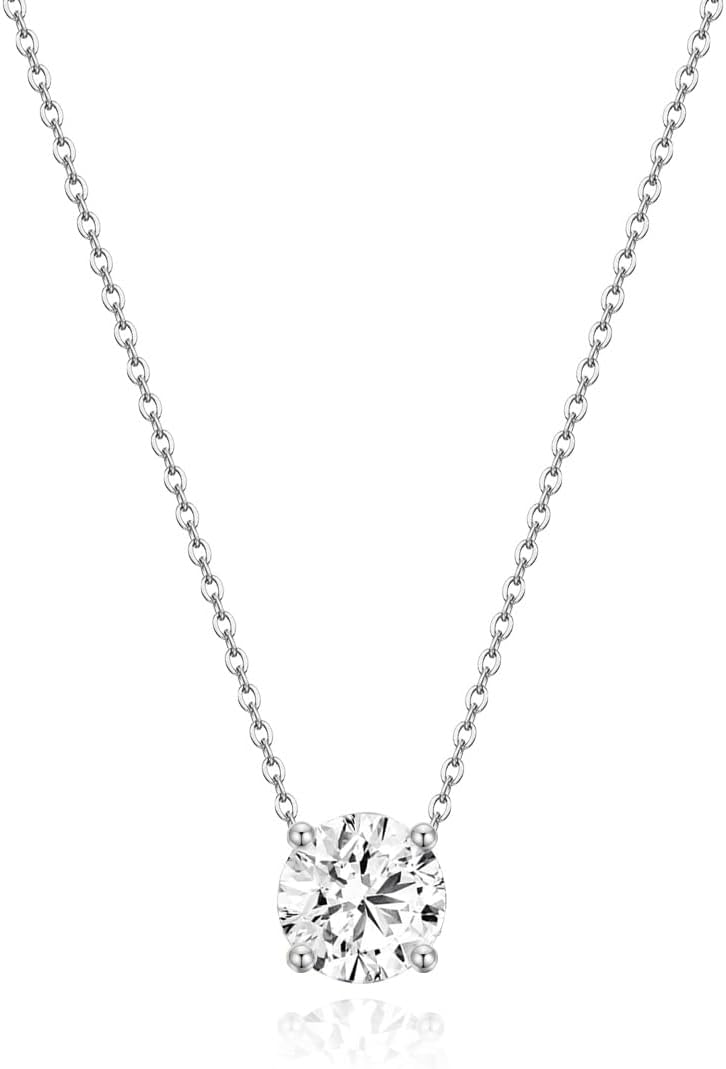 EAMTI 925 Sterling Silver Necklace for Women 0.5/0.8/1CT Round Cut Cubic Zirconia CZ Solitaire Necklace Dainty Jewelry Gifts for Women Extenders with Lobster Clasp Gifts Anniversary Day 16 Inch EAMTI 925 Sterling Silver Necklace for Women 0.5/0.8/1CT Round Cut Cubic Zirconia CZ Solitaire Necklace Dainty Jewelry Gifts for Women Extenders with Lobster Clasp Gifts Anniversary Day 16 Inch