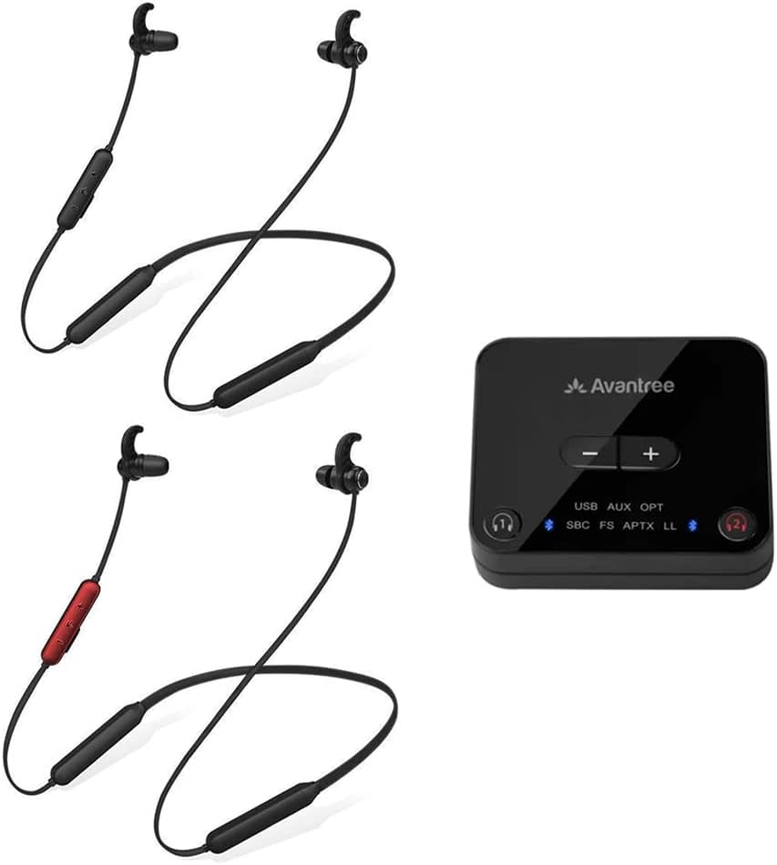 Avantree HT41866 – Wireless Earbuds for TV Listening (Set of 2), 20H Neckband Headphones with Bluetooth Transmitter for Optical Digital Audio, RCA, 3.5mm Aux Ported TVs, Plug & Play, No Audio Delay Avantree HT41866 – Wireless Earbuds for TV Listening (Set of 2), 20H Neckband Headphones with Bluetooth Transmitter for Optical Digital Audio, RCA, 3.5mm Aux Ported TVs, Plug & Play, No Audio Delay