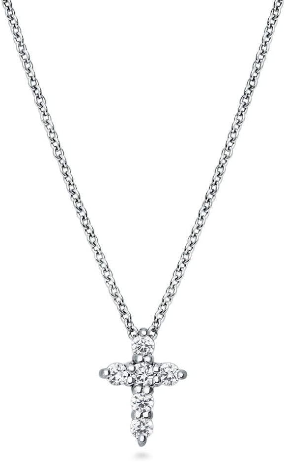 BERRICLE Sterling Silver Cross Cubic Zirconia CZ Fashion Pendant Necklace for Women 16 inch (Yellow Gold Flashed, Rhodium Plated) BERRICLE Sterling Silver Cross Cubic Zirconia CZ Fashion Pendant Necklace for Women 16 inch (Yellow Gold Flashed, Rhodium Plated)
