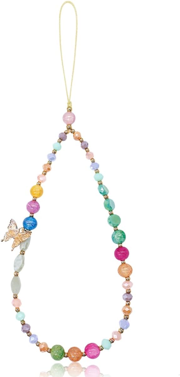 Phone Charm Beaded Cell Phone Lanyard Wrist Strap with Golden Alloy Butterfly, Phone Bracelet Strap Chain Aesthetic Decor Strap for Camera Keychains Phone Charm Beaded Cell Phone Lanyard Wrist Strap with Golden Alloy Butterfly, Phone Bracelet Strap Chain Aesthetic Decor Strap for Camera Keychains