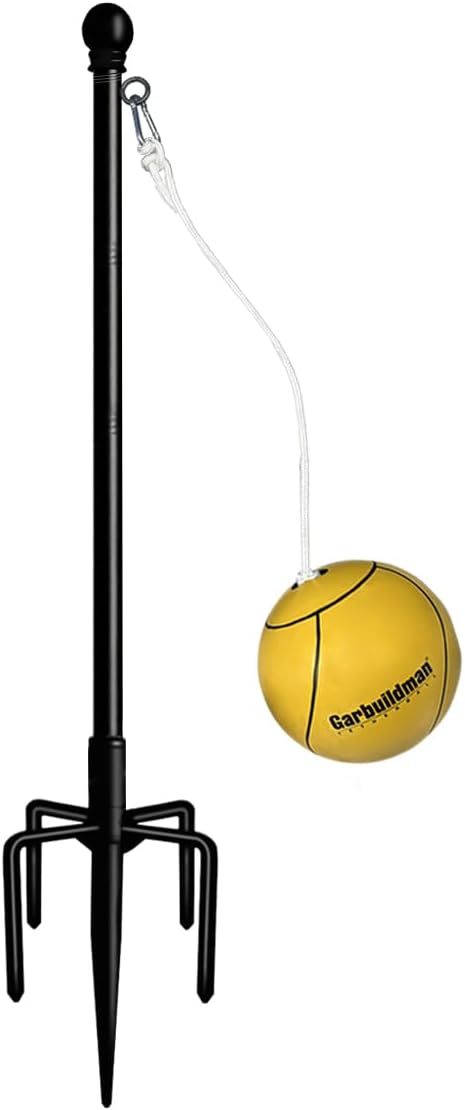 Garbuildman Tetherball Set with Ball & Rope for Outdoor Backyard, Adjustable Tether Ball Pole with Reinforced 5-Prong Base for Playground, Outside Ball Games Sports for Kids & Adults, Black Garbuildman Tetherball Set with Ball & Rope for Outdoor Backyard, Adjustable Tether Ball Pole with Reinforced 5-Prong Base for Playground, Outside Ball Games Sports for Kids & Adults, Black