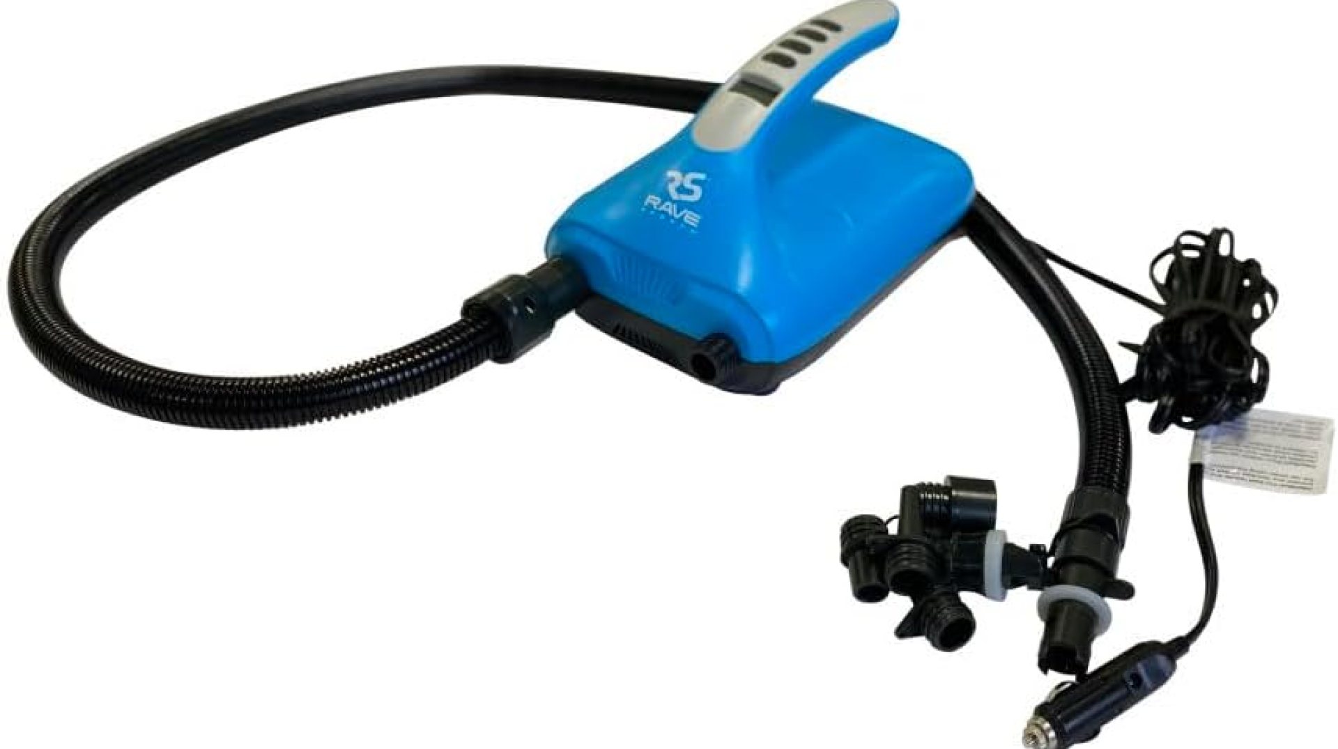 RAVE Sports Dual Stage Rapid High Pressure 20 PSI Electric Air Pump for Inflatable Stand Up Paddle Boards, Boats, Kayaks, and Mats, 12V DC Car Output Connector RAVE Sports Dual Stage Rapid High Pressure 20 PSI Electric Air Pump for Inflatable Stand Up Paddle Boards, Boats, Kayaks, and Mats, 12V DC Car Output Connector