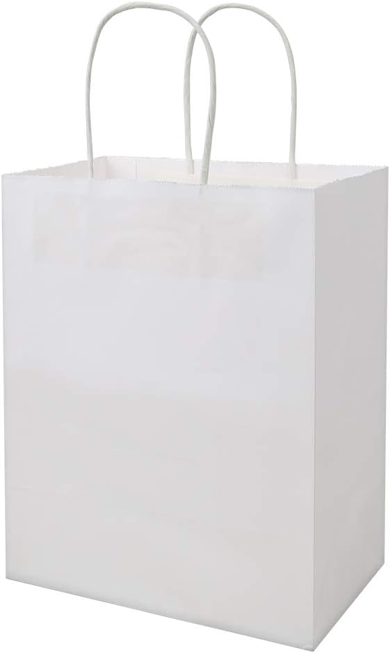 bagmad 100 Pack Sturdy Medium White Kraft Paper Bags with Handles Bulk, Thicken Gift Bags 8×4.75×10 Inch, Craft Grocery Shopping Retail Party Favors Wedding Business Sacks (White, 100pcs) bagmad 100 Pack Sturdy Medium White Kraft Paper Bags with Handles Bulk, Thicken Gift Bags 8×4.75×10 Inch, Craft Grocery Shopping Retail Party Favors Wedding Business Sacks (White, 100pcs)