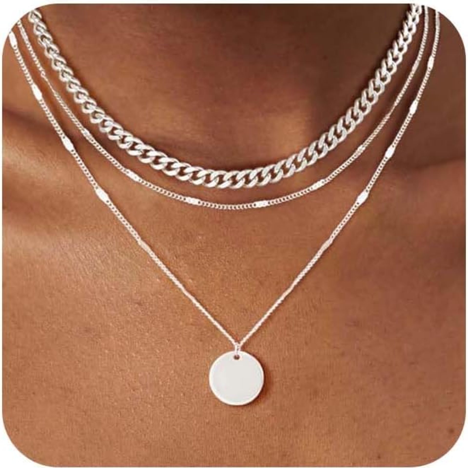 Layered Gold Silver Necklaces for Women, Stackable Stack 14K Real Gold Plated Silver Chain Necklace Diamond Circle CZ Layering Pendant Necklaces Trendy Gold Jewelry Set Gifts Layered Gold Silver Necklaces for Women, Stackable Stack 14K Real Gold Plated Silver Chain Necklace Diamond Circle CZ Layering Pendant Necklaces Trendy Gold Jewelry Set Gifts