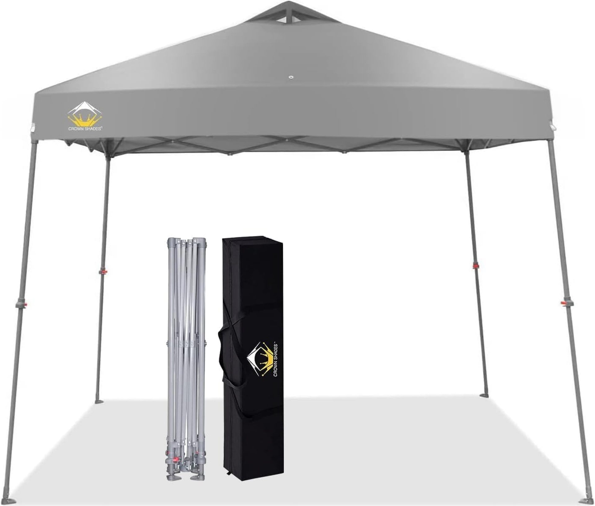 CROWN SHADES 9×9 Pop Up Canopy Tent Slanted Legs for Added Stability – Beach Tent Sun Shelter for Outdoor Shades – Canopy with 11×11 Base, with Carry Bag, Gray CROWN SHADES 9×9 Pop Up Canopy Tent Slanted Legs for Added Stability – Beach Tent Sun Shelter for Outdoor Shades – Canopy with 11×11 Base, with Carry Bag, Gray