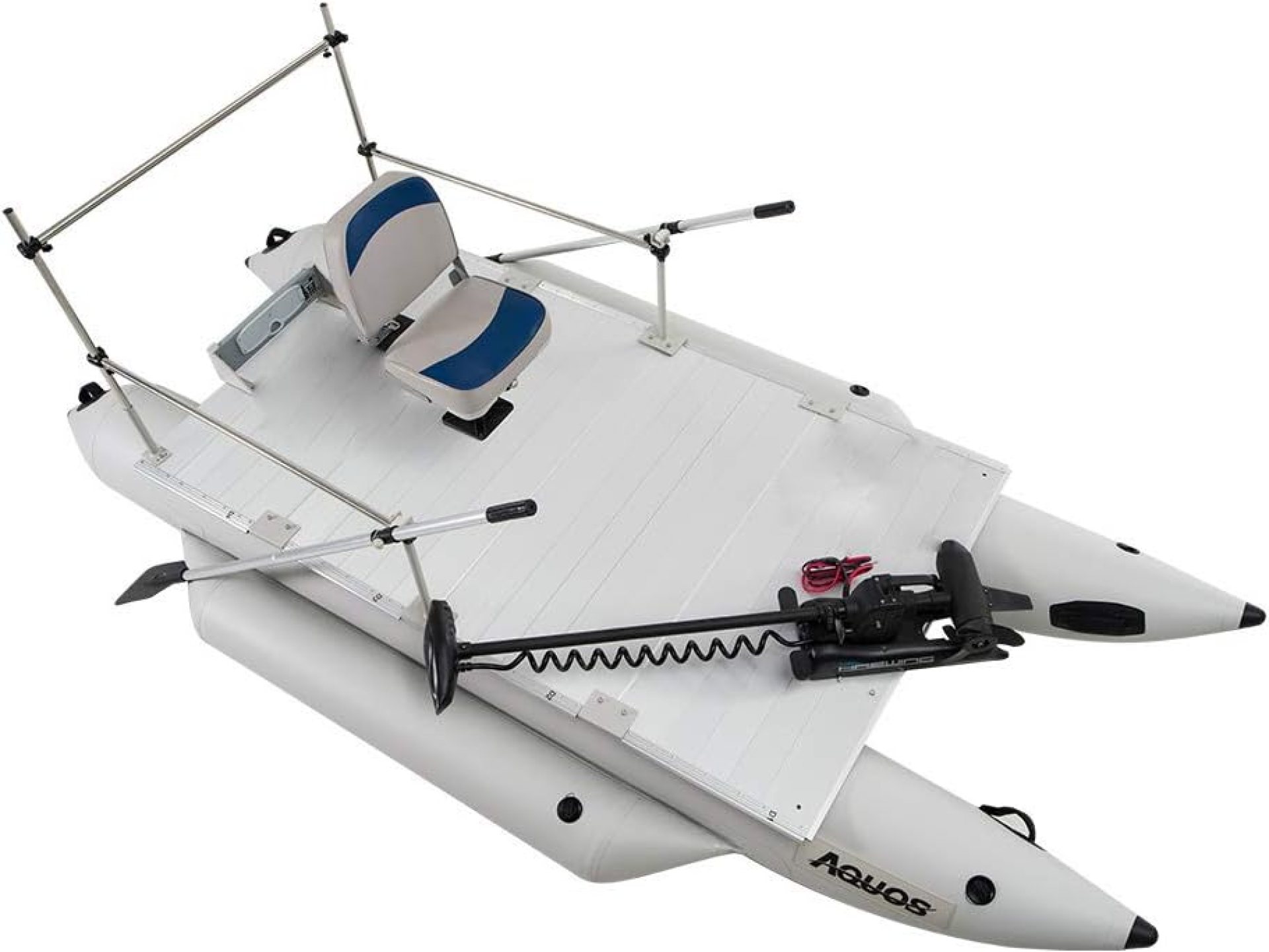 AQUOS Heavy-Duty for Two Series 12.5ft Inflatable Pontoon Boat with Folding Seat, Guard Bar and Haswing Trolling Motor for Saltwater, Freshwater Fishing AQUOS Heavy-Duty for Two Series 12.5ft Inflatable Pontoon Boat with Folding Seat, Guard Bar and Haswing Trolling Motor for Saltwater, Freshwater Fishing