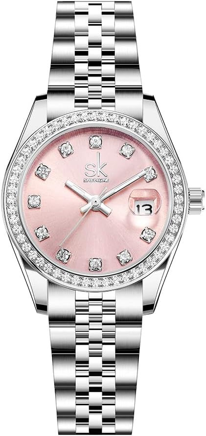 Women’s Crystal Accented with Solid Alloy Steel Band Watch Elegant Dress Quartz Calendar Watches for Women Women’s Crystal Accented with Solid Alloy Steel Band Watch Elegant Dress Quartz Calendar Watches for Women