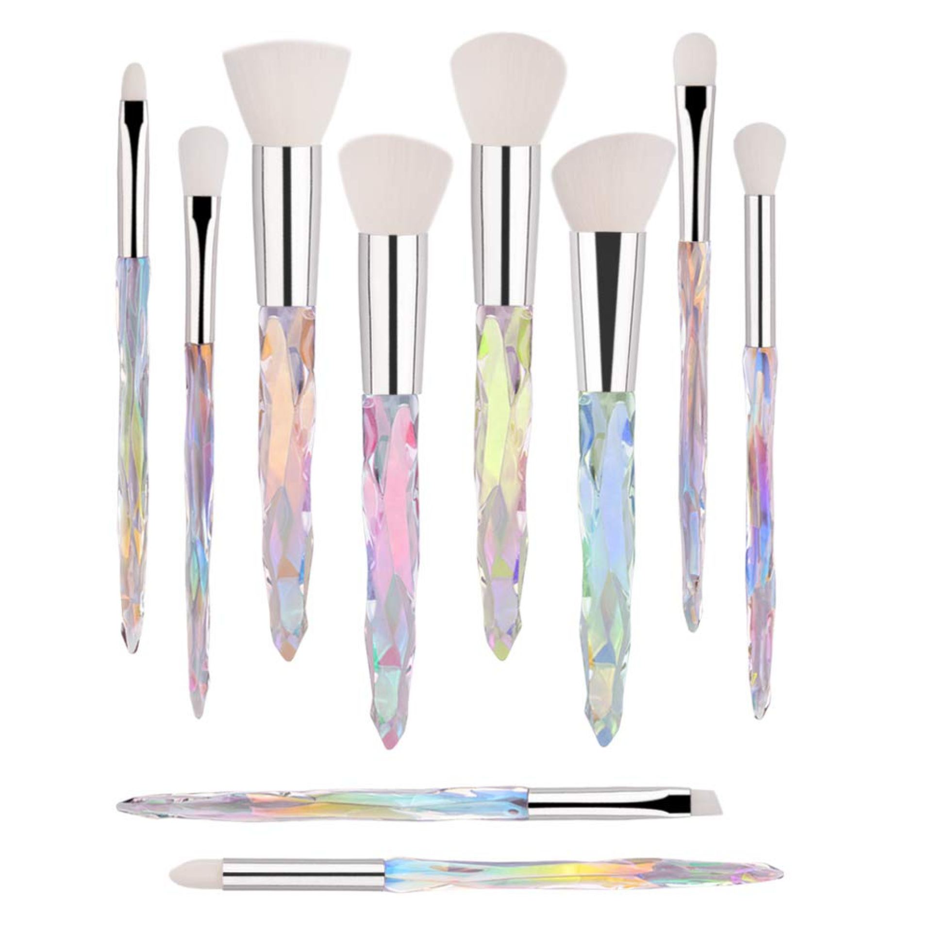 Makeup Brush Set 10 Piece Essential Make-up Brushes Kit for Powder Liquid Cream Cosmetics Blending Blush Concealer Brushes Transparent Plastic Handle (White) Makeup Brush Set 10 Piece Essential Make-up Brushes Kit for Powder Liquid Cream Cosmetics Blending Blush Concealer Brushes Transparent Plastic Handle (White)