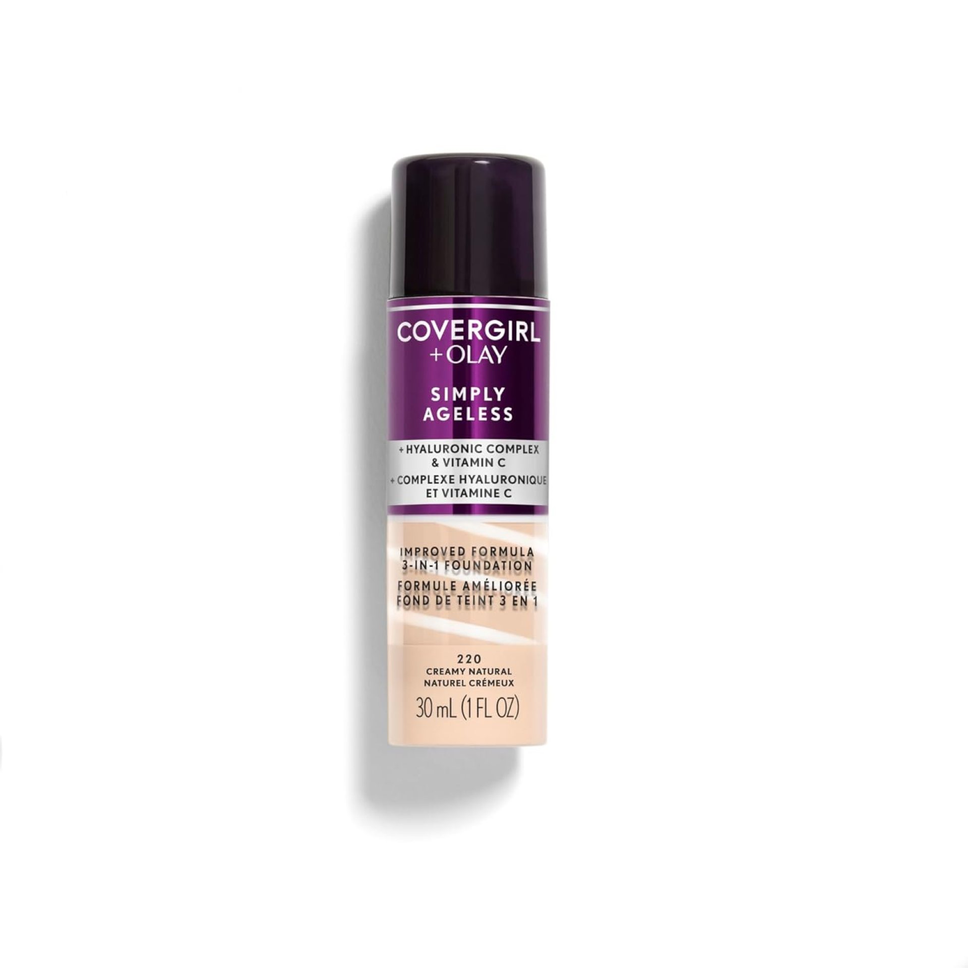 CoverGirl & Olay Simply Ageless 3-in-1 Liquid Foundation, Matte Finish, Hyaluronic & Vitamin C Formula, Cruelty Free, Creamy Natural, 1 Count CoverGirl & Olay Simply Ageless 3-in-1 Liquid Foundation, Matte Finish, Hyaluronic & Vitamin C Formula, Cruelty Free, Creamy Natural, 1 Count