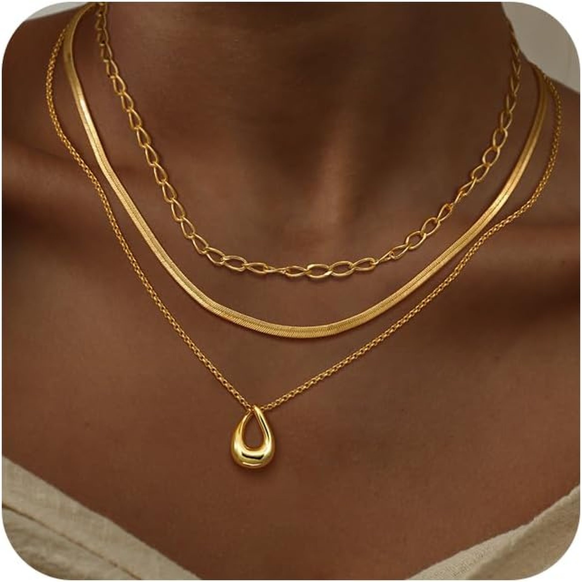Layered Gold Necklaces for Women, 3Pcs Dainty 14k Gold/Sliver Plated Herringbone Choker Necklace Set for Women Trendy Stack Simple Gold Chain Necklace Layering Pendant Jewelry for Women Layered Gold Necklaces for Women, 3Pcs Dainty 14k Gold/Sliver Plated Herringbone Choker Necklace Set for Women Trendy Stack Simple Gold Chain Necklace Layering Pendant Jewelry for Women