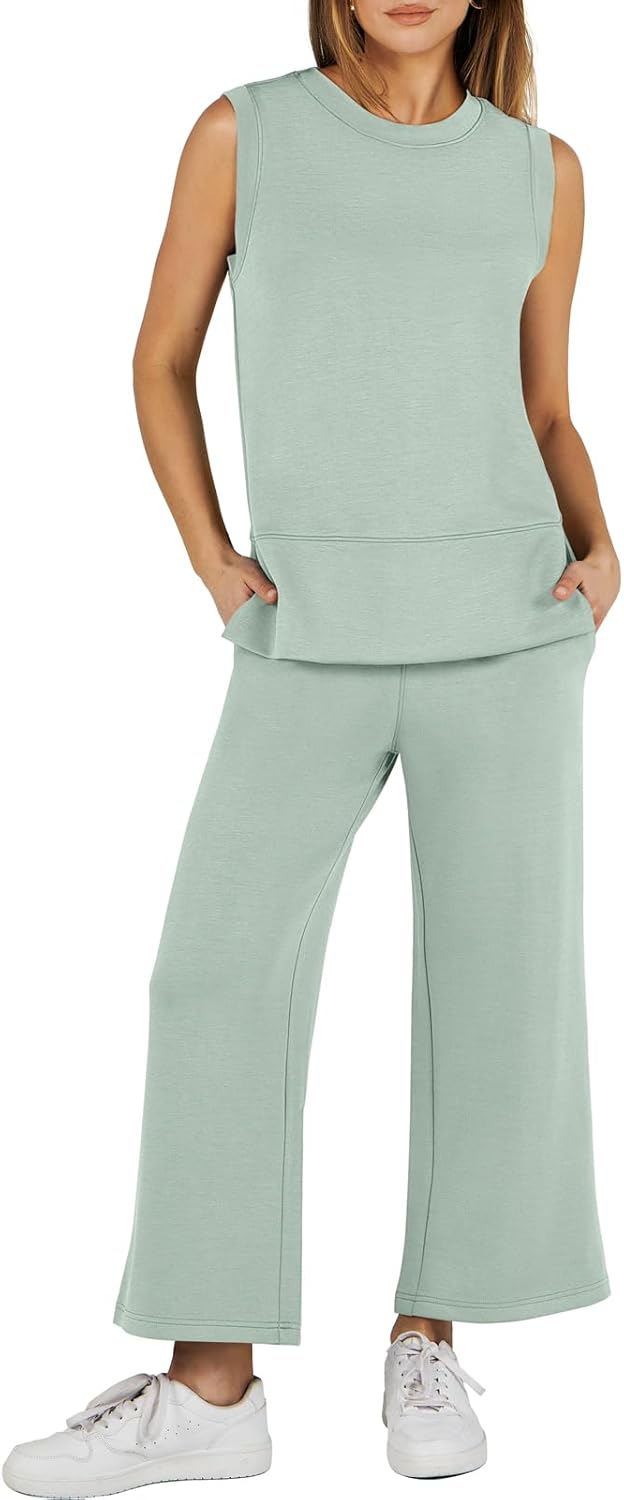 ANRABESS Women’s 2 Piece Sets Summer Outfits Sleeveless Wide Leg Tracksuits Casual Sweat Sets Lounge Sweatsuits ANRABESS Women’s 2 Piece Sets Summer Outfits Sleeveless Wide Leg Tracksuits Casual Sweat Sets Lounge Sweatsuits