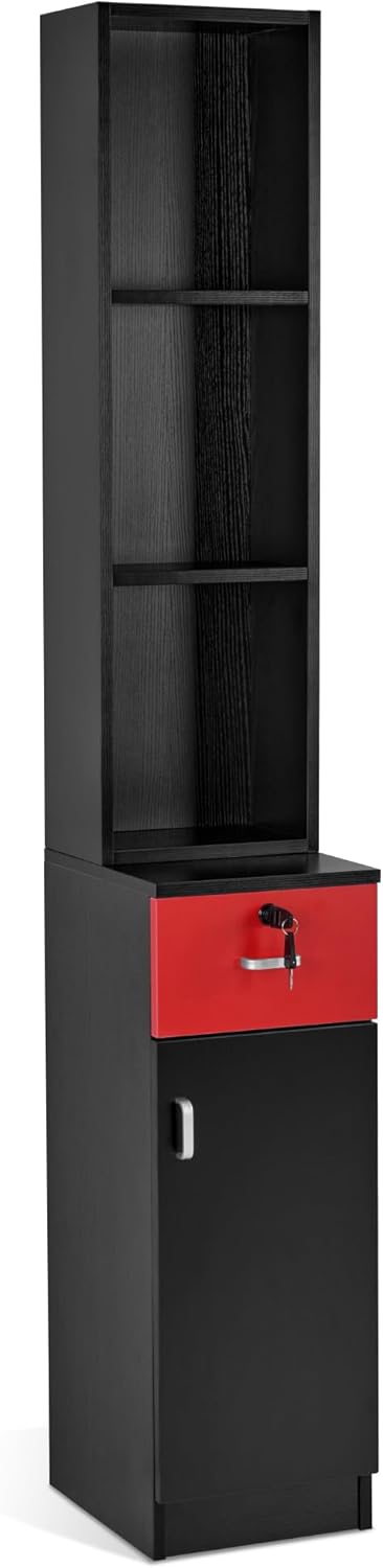BarberPub Locking Wall Mount Hair Styling Barber Station Drawer Storage Beauty Salon Spa Equipment 3036-1 (Black&Red-Handle Left) BarberPub Locking Wall Mount Hair Styling Barber Station Drawer Storage Beauty Salon Spa Equipment 3036-1 (Black&Red-Handle Left)