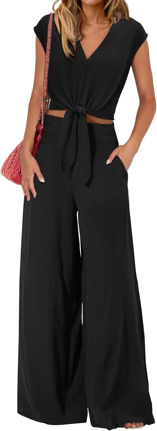 PRETTYGARDEN Women’s Summer 2 Piece Outfits 2025 Cap Sleeve V Neck Belted Crop Tops Wide Leg Pant Sets Casual Tracksuit PRETTYGARDEN Women’s Summer 2 Piece Outfits 2025 Cap Sleeve V Neck Belted Crop Tops Wide Leg Pant Sets Casual Tracksuit