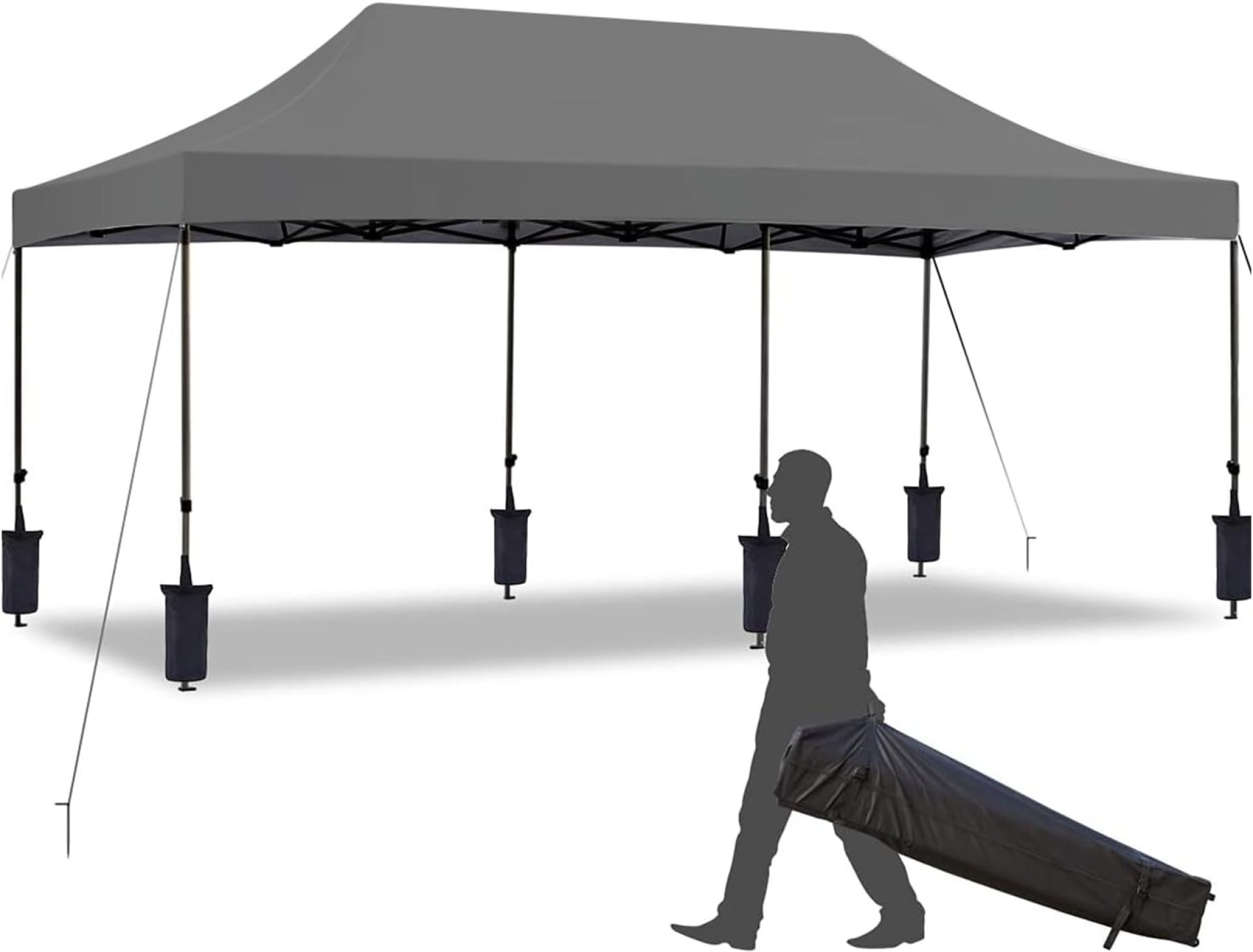 EROMMY 10′ x 20′ Pop Up Canopy Tent, Commercial Instant Canopy with Roller Bag, 6 Sand Bags, Outdoor Canopies for Festival, Event, Gray EROMMY 10′ x 20′ Pop Up Canopy Tent, Commercial Instant Canopy with Roller Bag, 6 Sand Bags, Outdoor Canopies for Festival, Event, Gray