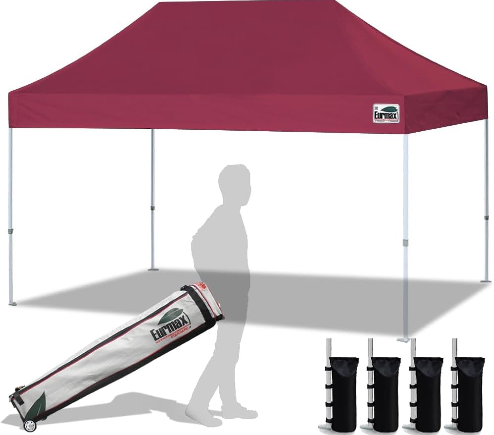 Eurmax USA 10’x15′ Pop Up Canopy Tent Commercial Instant Canopies with Heavy Duty Roller Bag,Bonus 4 Sand Weights Bags (Burgundy) Eurmax USA 10’x15′ Pop Up Canopy Tent Commercial Instant Canopies with Heavy Duty Roller Bag,Bonus 4 Sand Weights Bags (Burgundy)