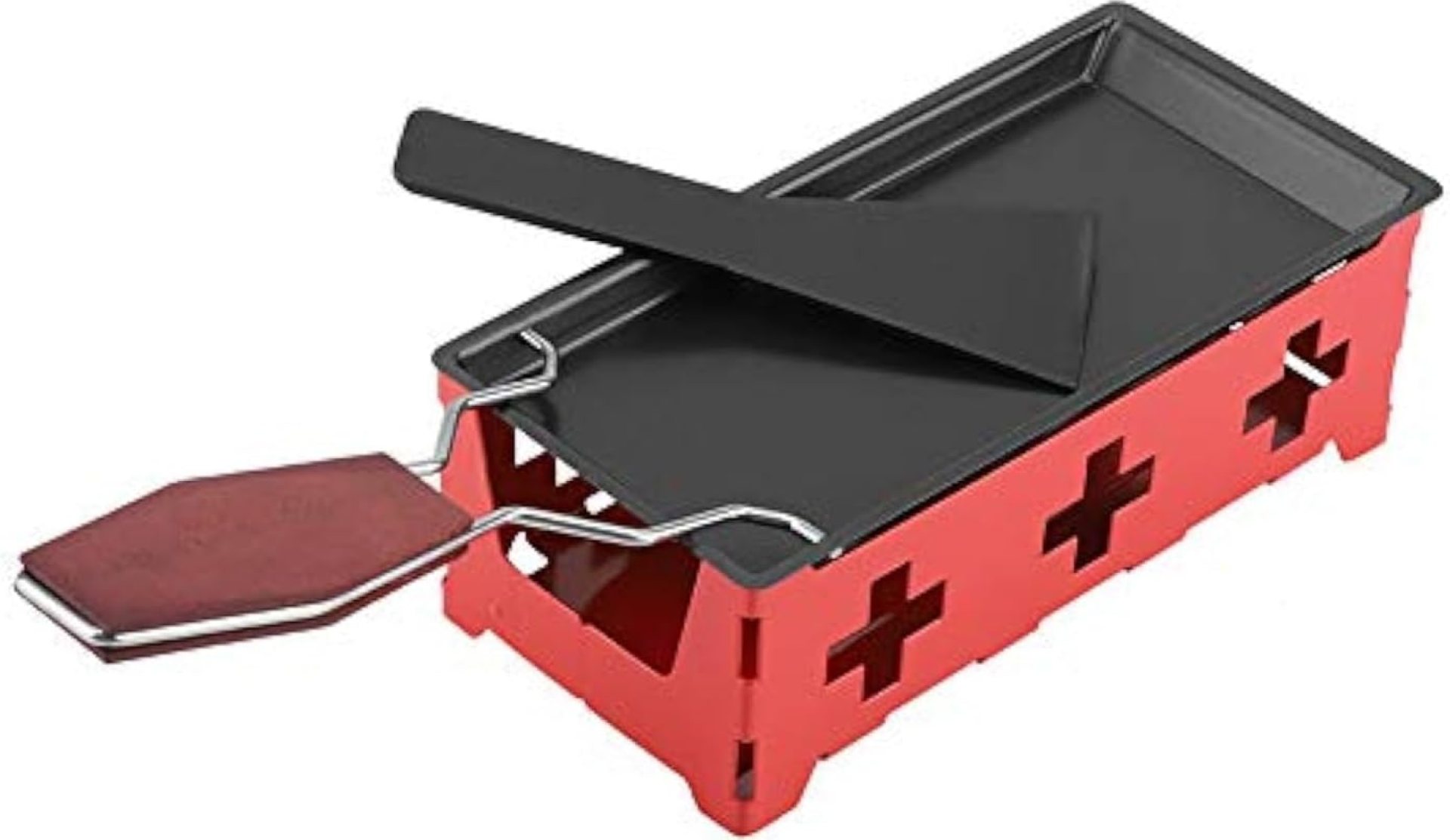 Cheese Raclette Stove Set, Carbon Steel Portable Non-stick Cheese Raclette Rotaster Baking Tray Stove Set Home Kitchen Grilling Tool Mini Raclette Set with Spatula, Red, 7.48 x 3.74 x 2.36in Cheese Raclette Stove Set, Carbon Steel Portable Non-stick Cheese Raclette Rotaster Baking Tray Stove Set Home Kitchen Grilling Tool Mini Raclette Set with Spatula, Red, 7.48 x 3.74 x 2.36in