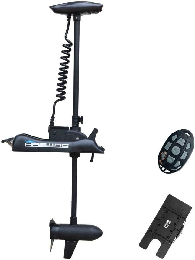 AQUOS Haswing Black 12V 55LBS 54inch Bow Mount Trolling Motor with Remote Control, Quick Release Bracket for Inflatable Boat Kayak Bass Boat Aluminum Boat Fishing, Freshwater/Saltwater Use AQUOS Haswing Black 12V 55LBS 54inch Bow Mount Trolling Motor with Remote Control, Quick Release Bracket for Inflatable Boat Kayak Bass Boat Aluminum Boat Fishing, Freshwater/Saltwater Use