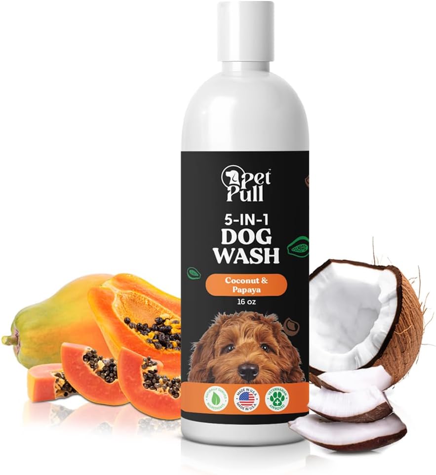 5-in-1 Dog Wash – Plant Based Dog Grooming Supplies for Dogs Cleanses – Skin Care Dog Wash Shampoo – Sulfate Free, All Natural Puppy Wash -Coconut and Papaya Scent -Made in USA (16 Fl Oz) 5-in-1 Dog Wash – Plant Based Dog Grooming Supplies for Dogs Cleanses – Skin Care Dog Wash Shampoo – Sulfate Free, All Natural Puppy Wash -Coconut and Papaya Scent -Made in USA (16 Fl Oz)