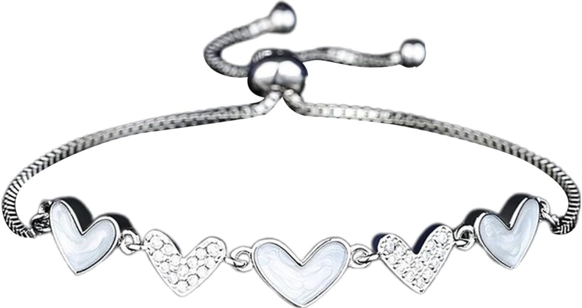925 Sterling Silver Bracelets for Womens Love Heart Adjustable Bangle Trendy Sparkly Diamond Lightweight Jewelry 925 Sterling Silver Bracelets for Womens Love Heart Adjustable Bangle Trendy Sparkly Diamond Lightweight Jewelry