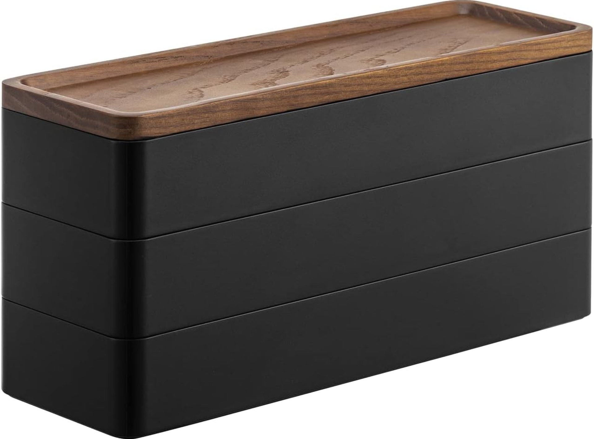 Yamazaki Home Rin Stacking Watch And Accessory Case, Jewelry Box Organizer For Glasses, 3-Tier – Accessories – Plastic + Wood, Black Yamazaki Home Rin Stacking Watch And Accessory Case, Jewelry Box Organizer For Glasses, 3-Tier – Accessories – Plastic + Wood, Black