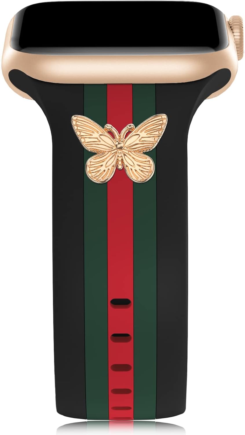 Designer Band with Charms Decor Compatible with Apple Watch Band 38mm 40mm 41mm 42mm 44mm 45mm 46mm 49mm Women Men, Stylish Silicone Sport Wristbands for iWatch Series 10 9 8 7 6 5 4 3 2 1 SE Ultra Designer Band with Charms Decor Compatible with Apple Watch Band 38mm 40mm 41mm 42mm 44mm 45mm 46mm 49mm Women Men, Stylish Silicone Sport Wristbands for iWatch Series 10 9 8 7 6 5 4 3 2 1 SE Ultra