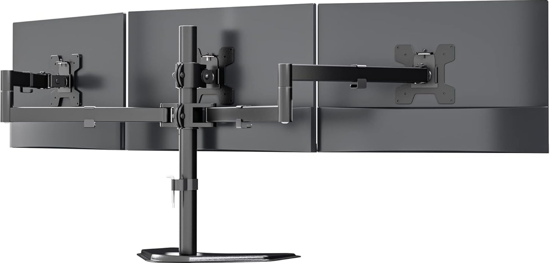 WALI Triple Monitor Stand, Free Standing Three LCD Monitor Fully Adjustable Desk Mount Fits 3 Screens up to 27 inch, 22 lbs Weight Capacity per Arm (MF003), Black WALI Triple Monitor Stand, Free Standing Three LCD Monitor Fully Adjustable Desk Mount Fits 3 Screens up to 27 inch, 22 lbs Weight Capacity per Arm (MF003), Black