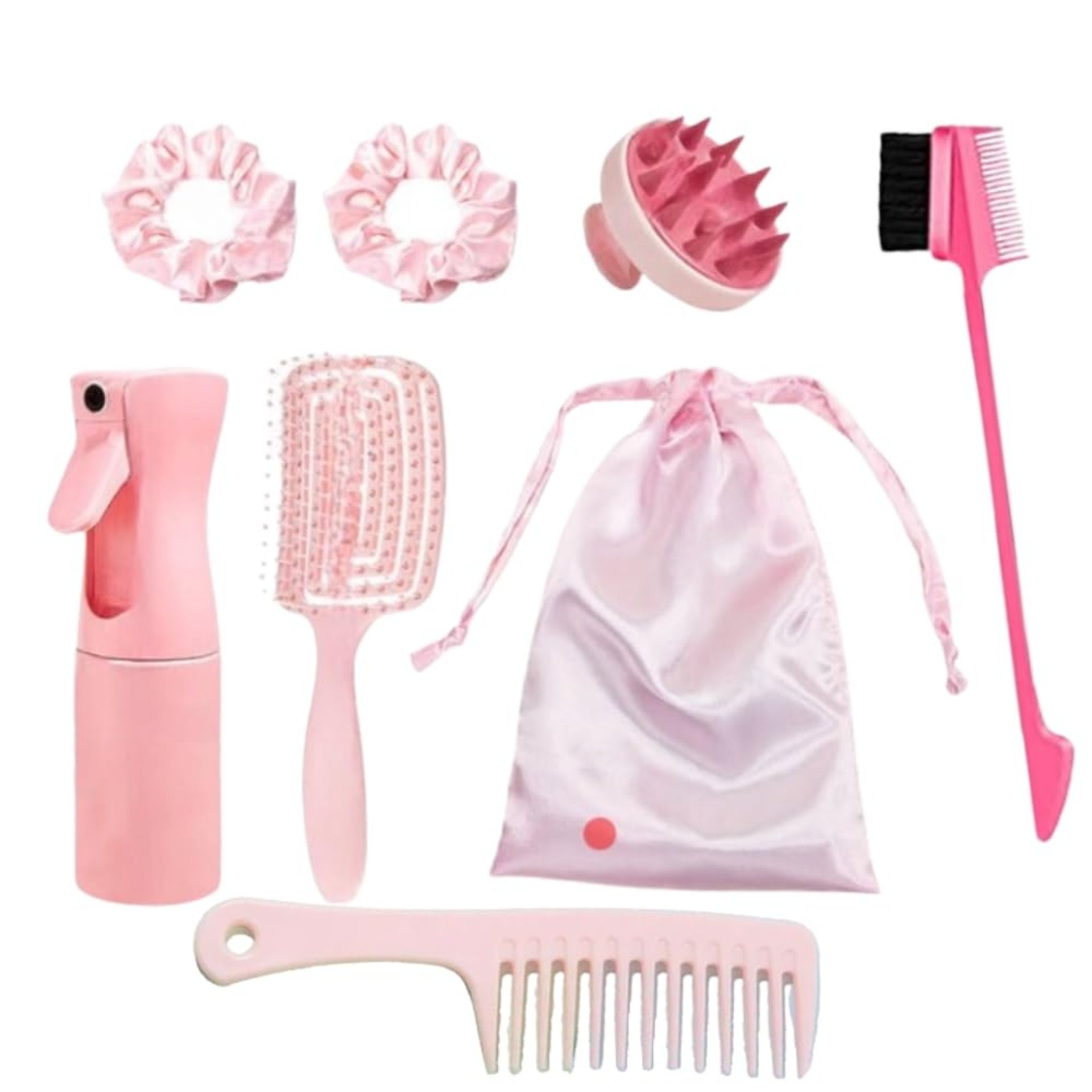 7pcs Hair Essentials Set: Spray Bottle, Detangling Brush, Scalp Massager, Brow & Lash Grooming Tool, Styling Comb, and Fabric Hair Tie – For All Ages and Relaxation at Home 7pcs Hair Essentials Set: Spray Bottle, Detangling Brush, Scalp Massager, Brow & Lash Grooming Tool, Styling Comb, and Fabric Hair Tie – For All Ages and Relaxation at Home