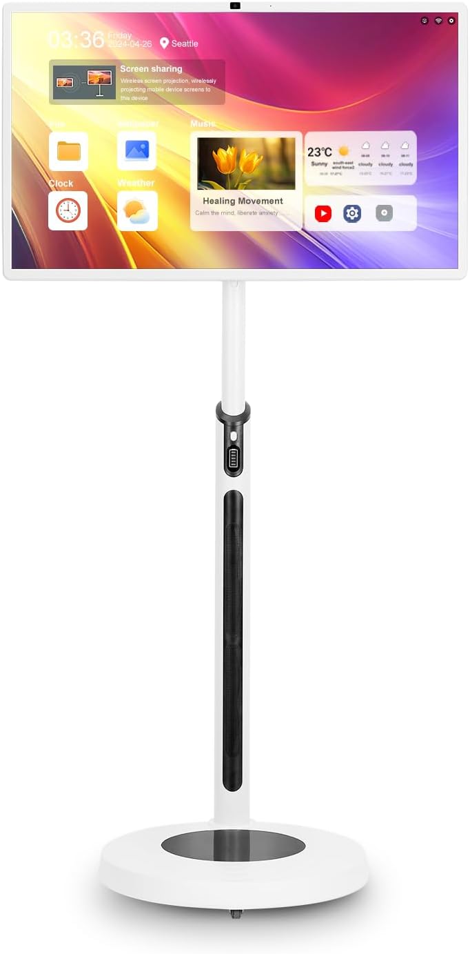32-Inch Smart Touchscreen Monitor, 1080p Mobile Portable TV Stand on Wheels, Android 13, 8+128GB Storage, Built-in 15000mAh(8hrs), Full Swivel Rotation Rolling Monitor 32-Inch Smart Touchscreen Monitor, 1080p Mobile Portable TV Stand on Wheels, Android 13, 8+128GB Storage, Built-in 15000mAh(8hrs), Full Swivel Rotation Rolling Monitor