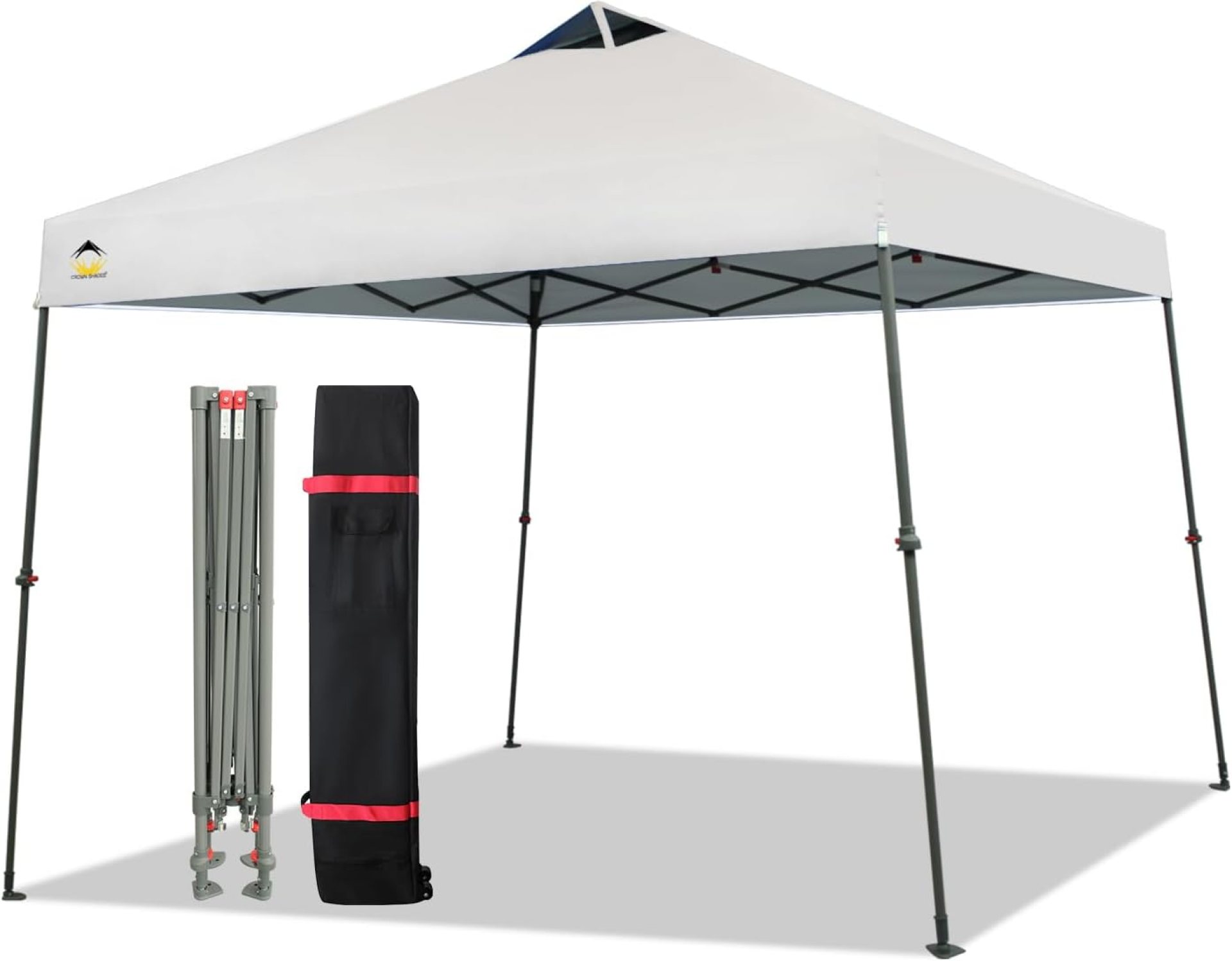 CROWN SHADES 9×9 Pop Up Canopy – Beach Tent with One Push Setup – Easy Outdoor Sun Shade for Events, Parties, Camping – Gazebo with STO-N-Go Cover Bag, Silver Coated Top, White CROWN SHADES 9×9 Pop Up Canopy – Beach Tent with One Push Setup – Easy Outdoor Sun Shade for Events, Parties, Camping – Gazebo with STO-N-Go Cover Bag, Silver Coated Top, White