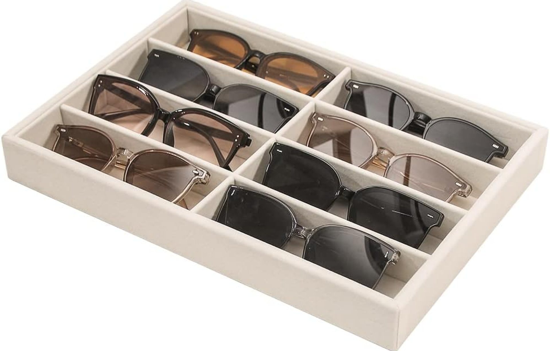 Coward Sunglass Organizer Tray, Beige Velvet Glasses Organizer Trays, Eyeglasses Watches Jewelry Display Organizer Tray Box for Men Women (8 Grids) Coward Sunglass Organizer Tray, Beige Velvet Glasses Organizer Trays, Eyeglasses Watches Jewelry Display Organizer Tray Box for Men Women (8 Grids)