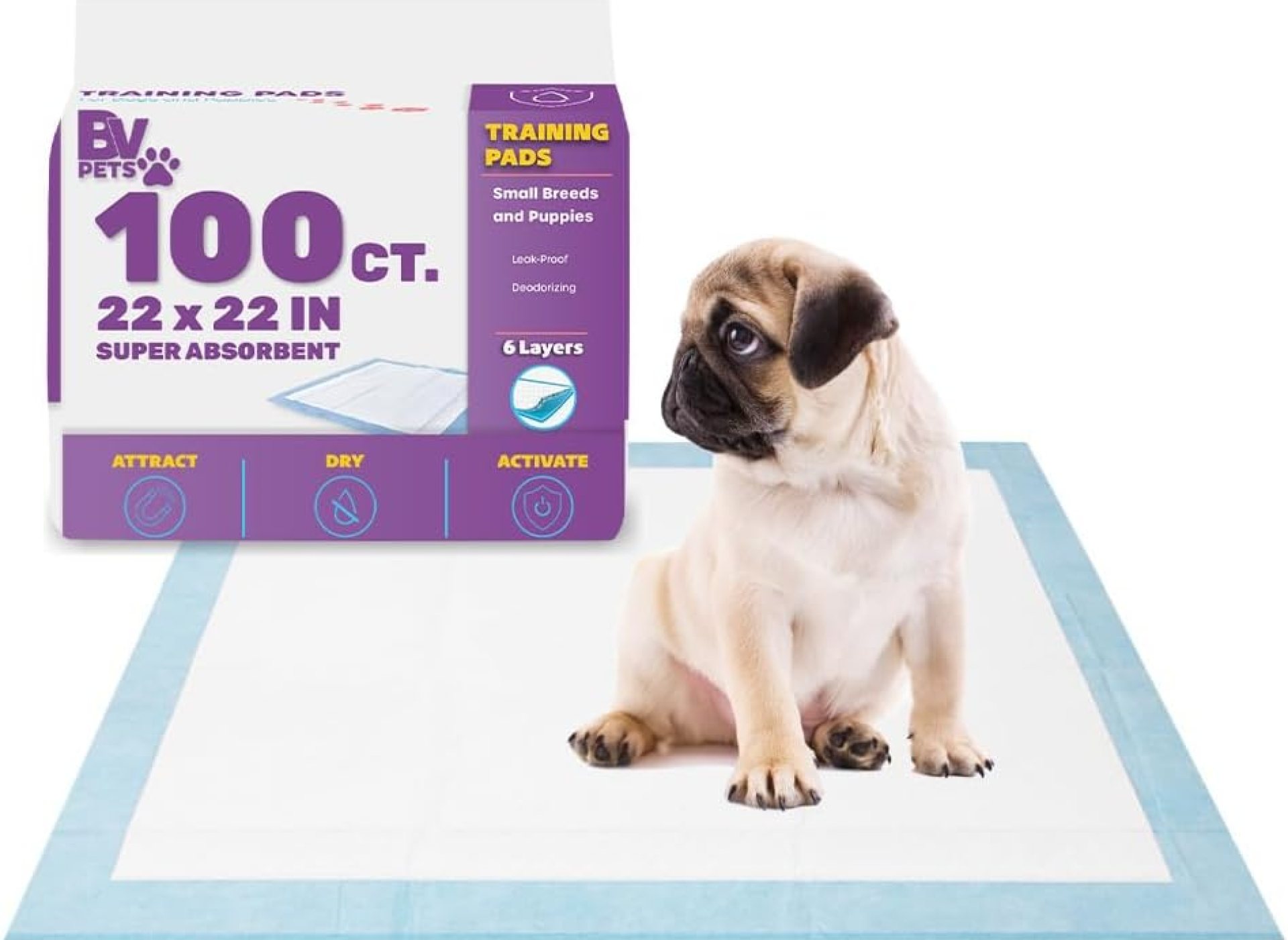 BV Puppy Pads Leak-Proof 100 Count 22″x 22″ | Pee Pads for Dogs Quick Absorb 6-Layer Pets Potty Pads Puppy Training Pads for Dogs, Pet Pee Pads BV Puppy Pads Leak-Proof 100 Count 22″x 22″ | Pee Pads for Dogs Quick Absorb 6-Layer Pets Potty Pads Puppy Training Pads for Dogs, Pet Pee Pads