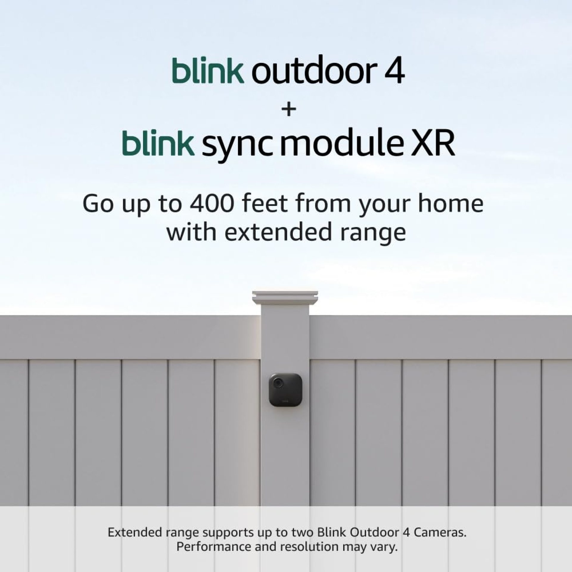 Blink Outdoor 4 + Sync Module XR — Wire-free smart security camera, two-year battery, go up to 400 feet from your home with extended range — 2 camera system Blink Outdoor 4 + Sync Module XR — Wire-free smart security camera, two-year battery, go up to 400 feet from your home with extended range — 2 camera system