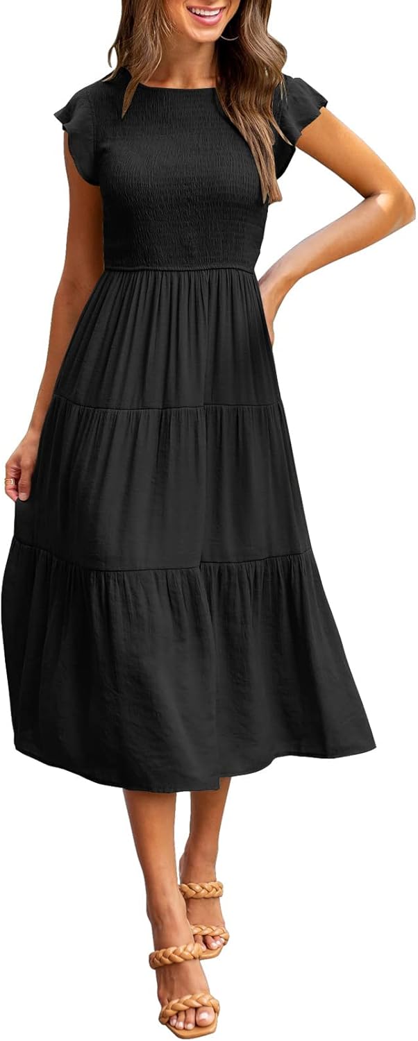 MEROKEETY Women’s Flutter Short Sleeve Smocked Midi Dress Summer Casual Tiered A-Line Dress MEROKEETY Women’s Flutter Short Sleeve Smocked Midi Dress Summer Casual Tiered A-Line Dress