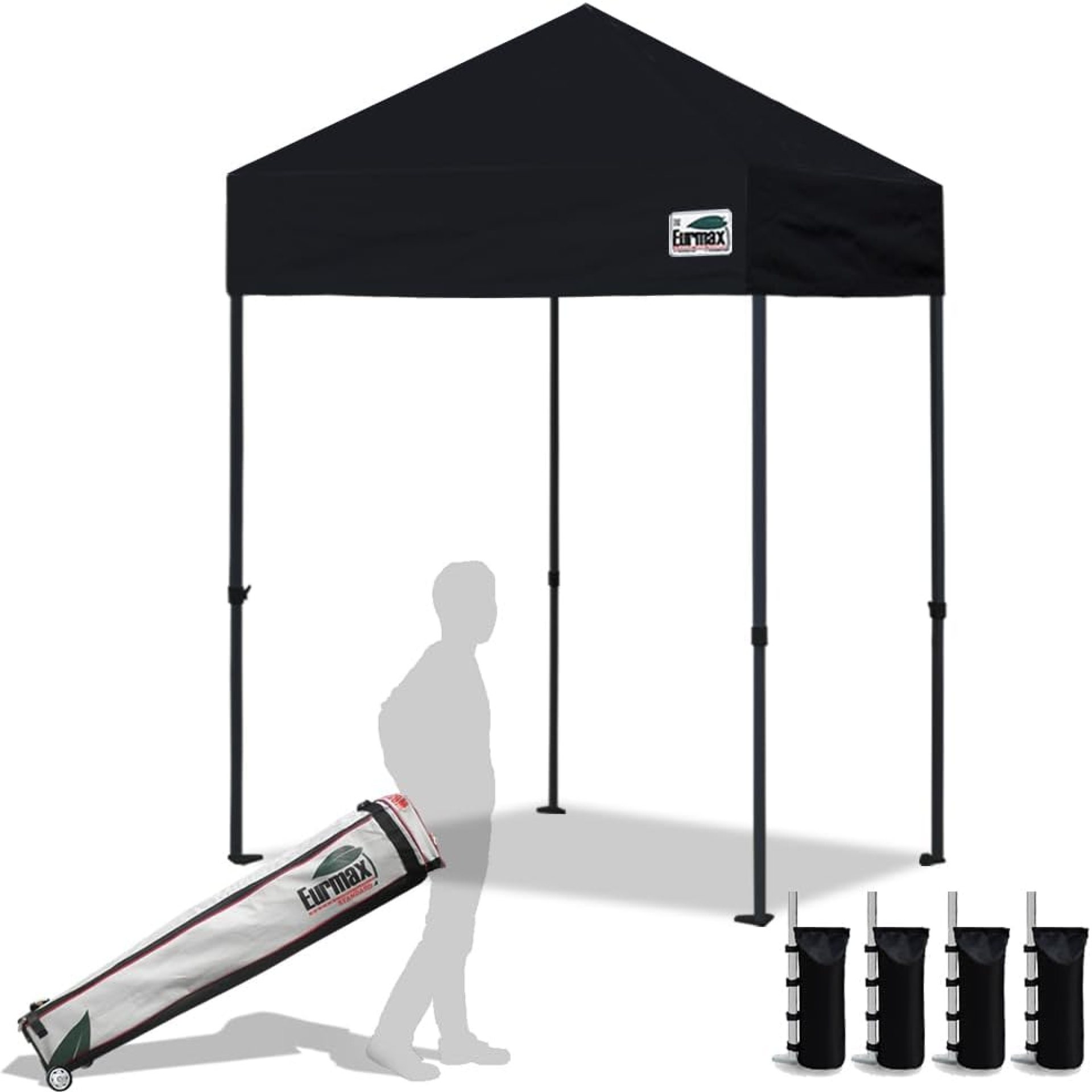 Eurmax USA 5’x5′ Pop Up Canopy Tent Commercial Instant Canopies with Heavy Duty Roller Bag,Bonus 4 Sand Weights Bags (Black) Eurmax USA 5’x5′ Pop Up Canopy Tent Commercial Instant Canopies with Heavy Duty Roller Bag,Bonus 4 Sand Weights Bags (Black)