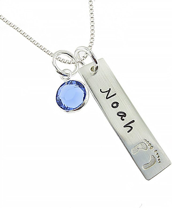 My Tiny Prints Personalized Sterling Silver Name Necklace. Customize with Child’s Name, Engraved with Solid Baby Feet. Add Your Choice of Birthstone and Sterling Silver Chain. Gifts for Her, New Mom My Tiny Prints Personalized Sterling Silver Name Necklace. Customize with Child’s Name, Engraved with Solid Baby Feet. Add Your Choice of Birthstone and Sterling Silver Chain. Gifts for Her, New Mom