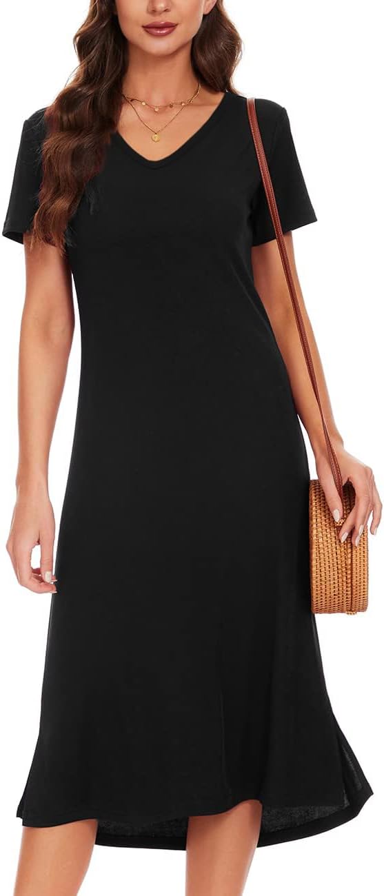 VOBCTY Women’s Casual Short Sleeve Tshirt Dress Summer Side Split Loose V Neck Dresses VOBCTY Women’s Casual Short Sleeve Tshirt Dress Summer Side Split Loose V Neck Dresses