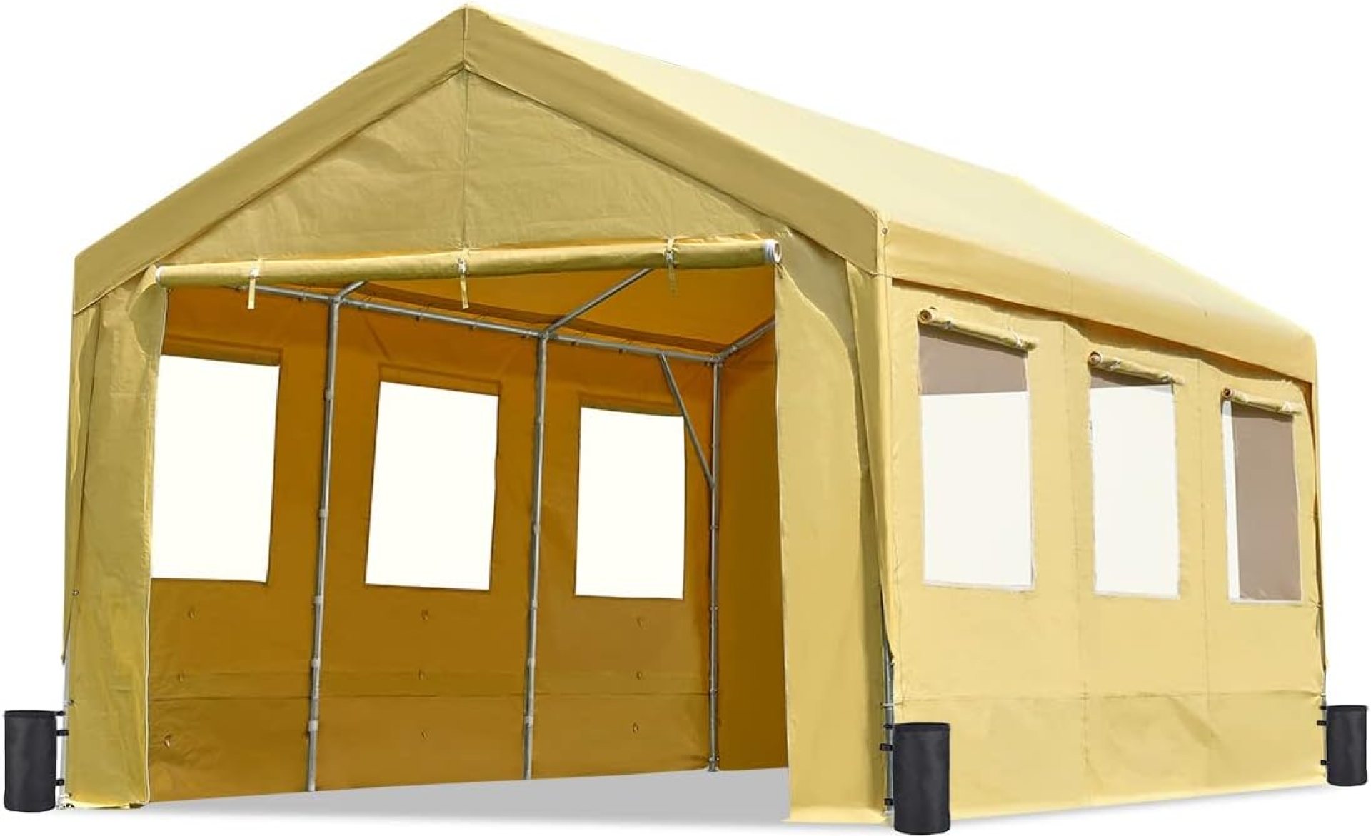 ADVANCE OUTDOOR 12×20 ft Canopy Garage Heavy Duty Carport Car Boat Shelter Party Tent, Adjustable Peak Height from 9.5ft to 11ft, with Removable Window Sidewalls and Doors, Beige ADVANCE OUTDOOR 12×20 ft Canopy Garage Heavy Duty Carport Car Boat Shelter Party Tent, Adjustable Peak Height from 9.5ft to 11ft, with Removable Window Sidewalls and Doors, Beige