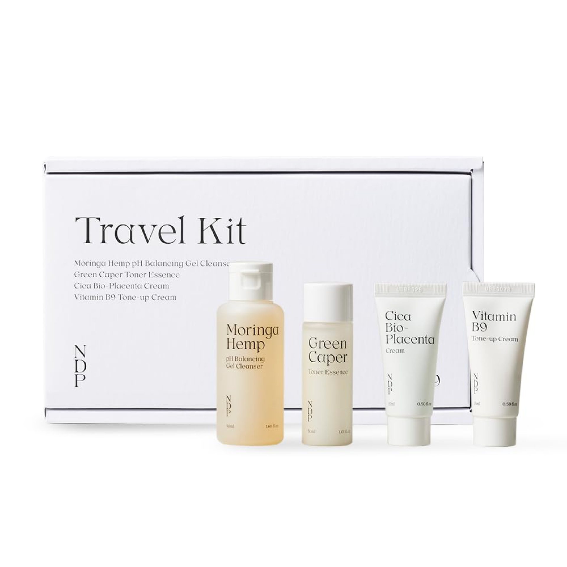 Travel Kit – Mini Travel Size Skincare Essentials – Moringa Hemp Gel Cleanser, Green Caper Toner Essence, Cica Bio-Placenta Cream, B9 Tone-Up Cream (4 items) Travel Kit – Mini Travel Size Skincare Essentials – Moringa Hemp Gel Cleanser, Green Caper Toner Essence, Cica Bio-Placenta Cream, B9 Tone-Up Cream (4 items)
