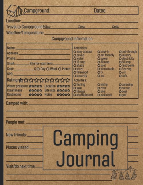 Camping Journal: Family RV Travel Logbook / Memory Book For Adventure Notes / Campground Notebook / Caravan Road Trip Diary / Summer Campsites Log Book / Camp Planner Gift Idea for Camper Camping Journal: Family RV Travel Logbook / Memory Book For Adventure Notes / Campground Notebook / Caravan Road Trip Diary / Summer Campsites Log Book / Camp Planner Gift Idea for Camper