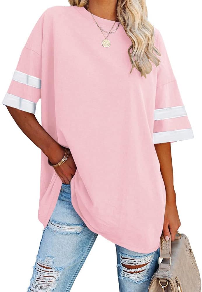 Fisoew Womens Oversized Tees Loose T Shirts Half Sleeve Crew Neck Color Block Cotton Tunic Tops Fisoew Womens Oversized Tees Loose T Shirts Half Sleeve Crew Neck Color Block Cotton Tunic Tops