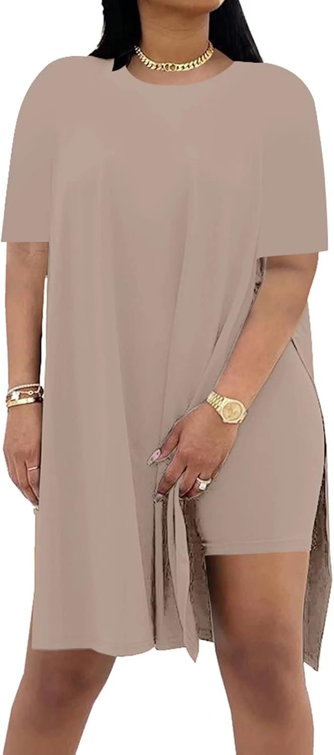 AXOSY Women Plus Size 2 Piece Outfits Short Sleeve Tunic Tops and Skinny Biker Shorts Sets Tracksuits AXOSY Women Plus Size 2 Piece Outfits Short Sleeve Tunic Tops and Skinny Biker Shorts Sets Tracksuits
