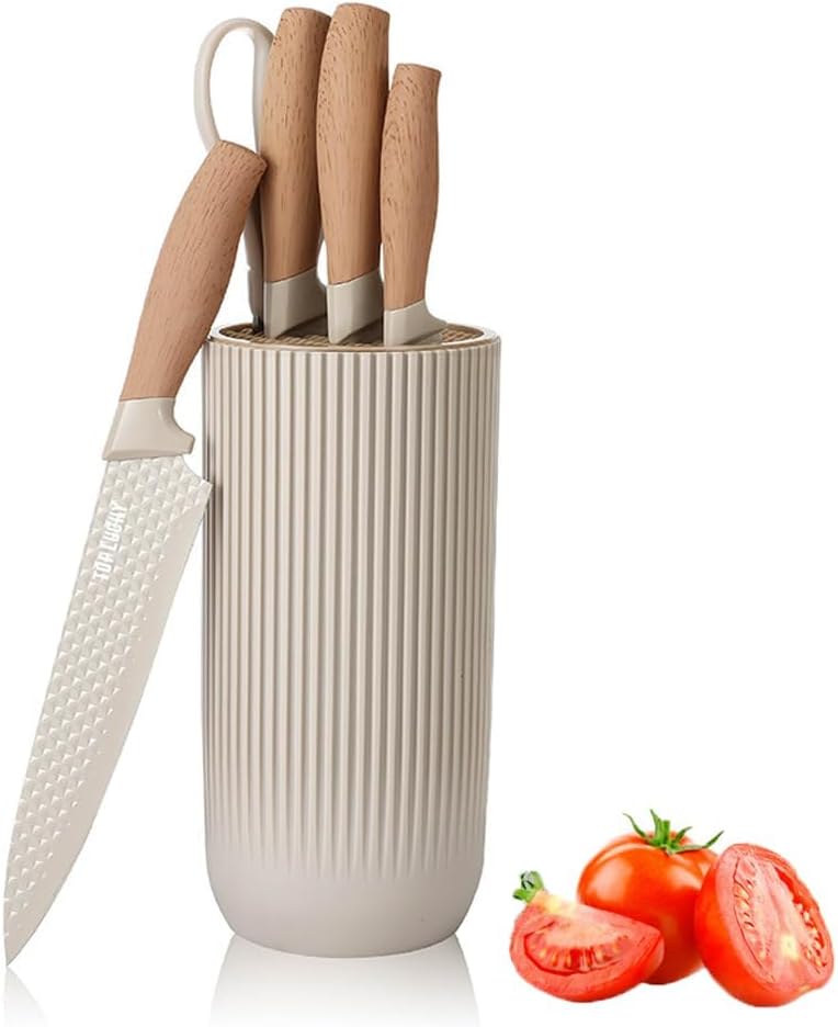 Knife Set, Wiztoynia 6-Piece Khaki Kitchen Knife Set for Home, Anti-Rust Non-stick Stainless Steel Sharp Chef Knife Set with Universal Knife Block for Kitchen, Ergonomical Design (Khaki) Knife Set, Wiztoynia 6-Piece Khaki Kitchen Knife Set for Home, Anti-Rust Non-stick Stainless Steel Sharp Chef Knife Set with Universal Knife Block for Kitchen, Ergonomical Design (Khaki)