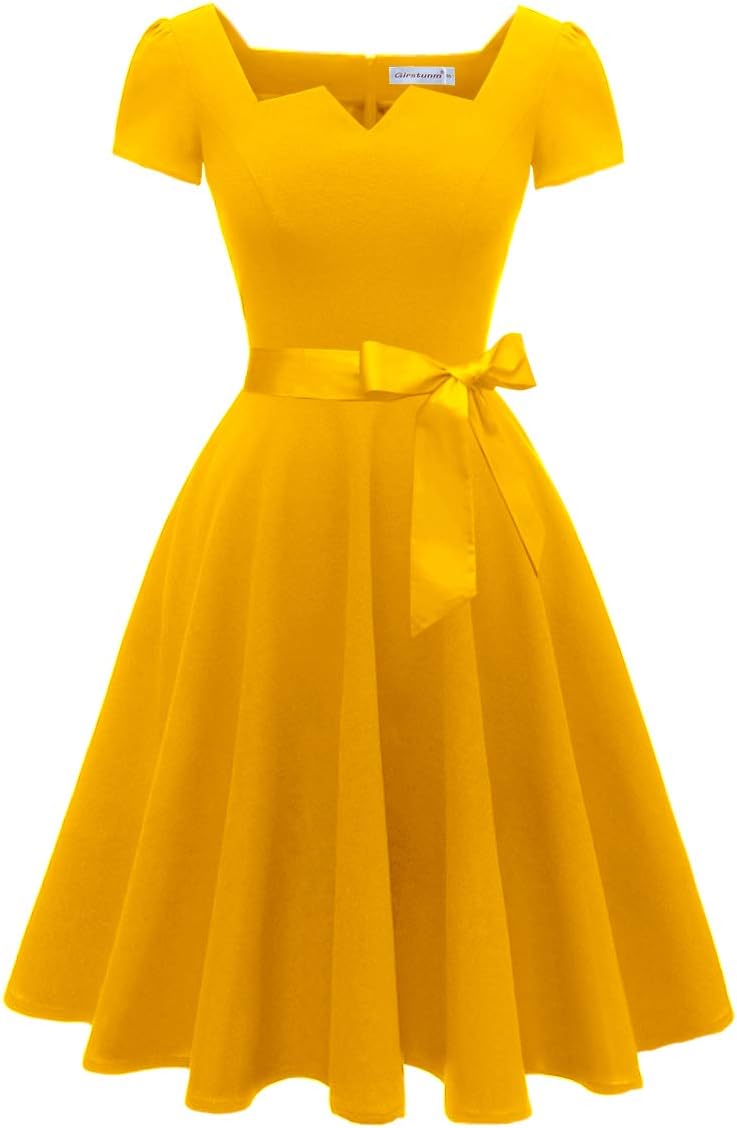 Girstunm Women’s Classic Tea Dress Short Sleeve Swing Cocktail Party Dresses with Pockets Girstunm Women’s Classic Tea Dress Short Sleeve Swing Cocktail Party Dresses with Pockets