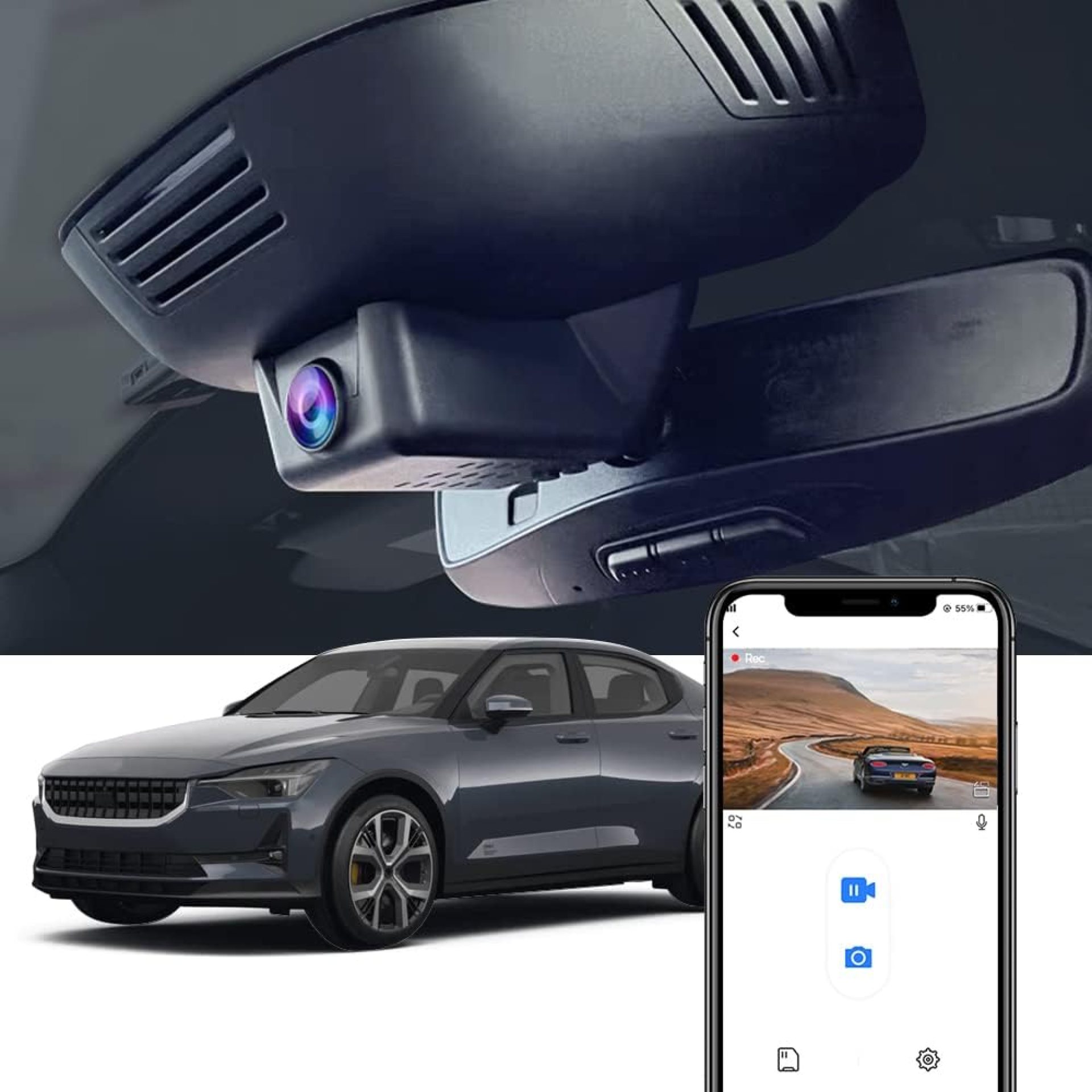 Fitcamx 4K Dash Cam Compatible with Polestar 2 2021 2022 2023 2024, Integrated OEM Style, Ultra HD 2160P Video, Built-in WiFi & APP, Loop Recording, Collision Detection, Plug&Play, 64GB Card Fitcamx 4K Dash Cam Compatible with Polestar 2 2021 2022 2023 2024, Integrated OEM Style, Ultra HD 2160P Video, Built-in WiFi & APP, Loop Recording, Collision Detection, Plug&Play, 64GB Card