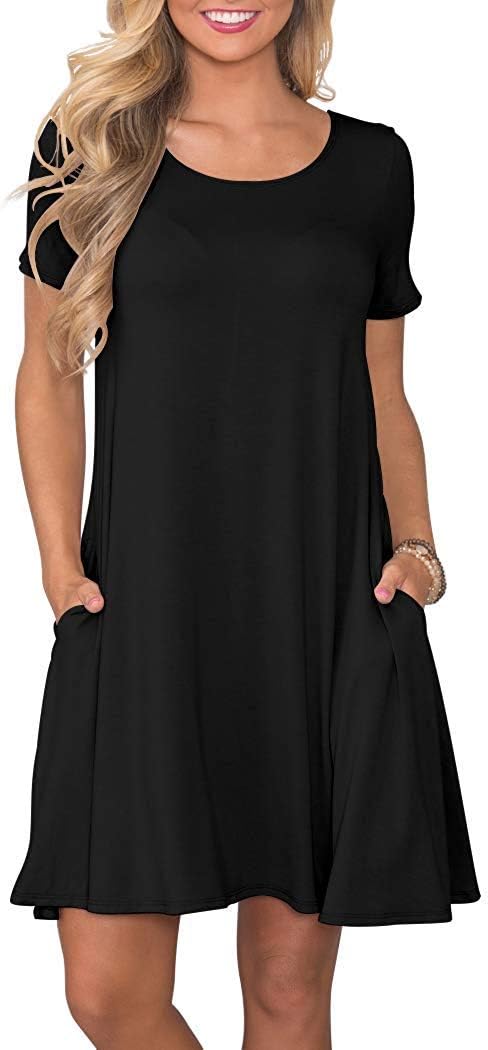 WNEEDU Women’s Summer Casual T Shirt Dresses Short Sleeve Swing Dress with Pockets WNEEDU Women’s Summer Casual T Shirt Dresses Short Sleeve Swing Dress with Pockets